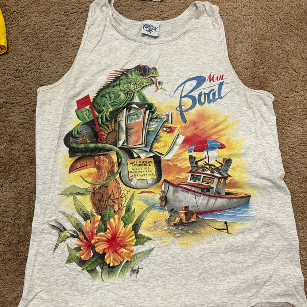 Vintage L Caribbean Soul “Mail Boat” tank top 90s